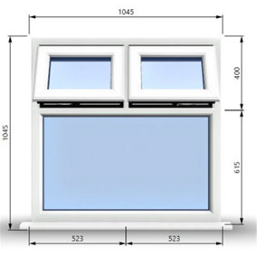 1045mm (W) x 1045mm (H) PVCu StormProof Casement Window - 2 Top Opening Windows -  Toughened Safety Glass - White