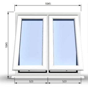 1045mm (W) x 1045mm (H) PVCu StormProof Casement Window - 2 Vertical Bottom Opening Windows -  White Internal & External