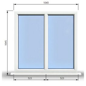 1045mm (W) x 1045mm (H) PVCu StormProof Casement Window - 2 Vertical Panes Non Opening Windows -  White Internal & External