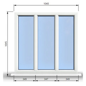 1045mm (W) x 1045mm (H) PVCu StormProof Casement Window - 3 Panes Non Opening Window -  White Internal & External