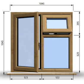 1045mm (W) x 1045mm (H) Wooden Stormproof Window - 1 Opening Window (LEFT) - Top Opening Window (RIGHT) - Toughened Safety Glass