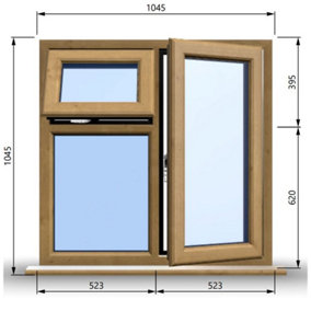 1045mm (W) x 1045mm (H) Wooden Stormproof Window - 1 Opening Window (RIGHT) - Top Opening Window (LEFT) - Toughened Safety Gla