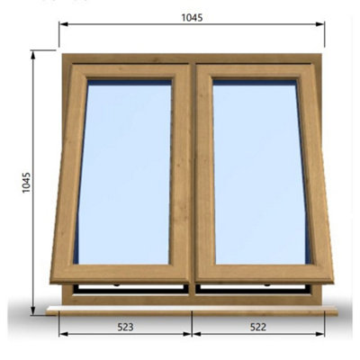 1045mm (W) x 1045mm (H) Wooden Stormproof Window - 2 Opening Windows (Opening from Bottom) - Toughened Safety Glass