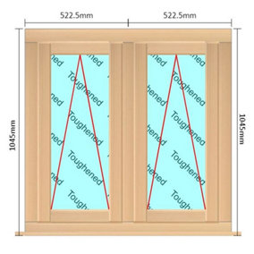 1045mm (W) x 1045mm (H) Wooden Stormproof Window - 2 Opening Windows (Opening from Bottom) - Toughened Safety Glass