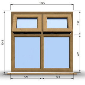 1045mm (W) x 1045mm (H) Wooden Stormproof Window - 2 Top Opening Windows -Toughened Safety Glass