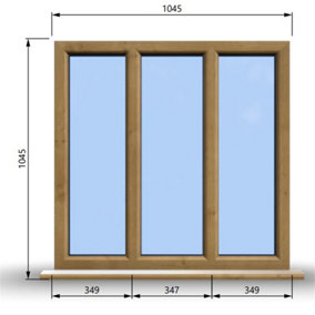 1045mm (W) x 1045mm (H) Wooden Stormproof Window - 3 Pane Non-Opening Windows - Toughened Safety Glass