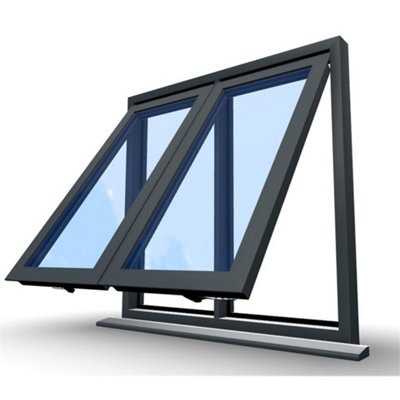 1045mm (W) x 1095mm (H) Aluminium Flush Casement - 2 V Bottom Opening Windows - Anthracite Internal & External - 7