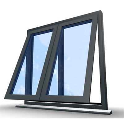 1045mm (W) x 1095mm (H) Aluminium Flush Casement - 2 V Bottom Opening Windows - Anthracite Internal & External - 8