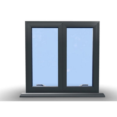 1045mm (W) x 1095mm (H) Aluminium Flush Casement - 2 V Bottom Opening Windows - Anthracite Internal & External - 9