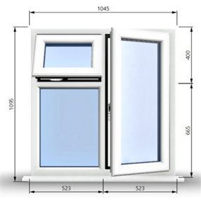 1045mm (W) x 1095mm (H) PVCu StormProof  - 1 Opening Window (RIGHT) - Top Opening Window (LEFT) - Toughened Safety Glass - White