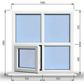1045mm (W) x 1095mm (H) PVCu StormProof Casement Window - 1 Bottom Opening (Left) -  White Internal & External