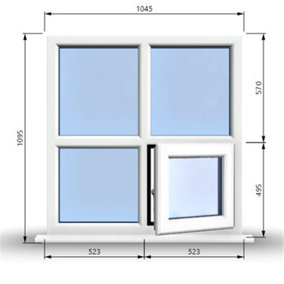1045mm (W) x 1095mm (H) PVCu StormProof Casement Window - 1 Bottom Opening (Right)  - White Internal & External