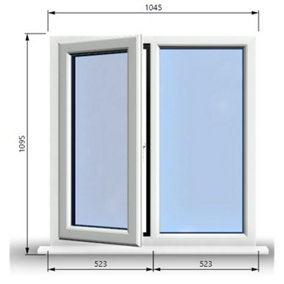 1045mm (W) x 1095mm (H) PVCu StormProof Casement Window - 1 LEFT Opening Window -  Toughened Safety Glass - White