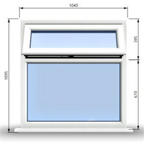 1045mm (W) x 1095mm (H) PVCu StormProof Casement Window - 1 Top Opening Window - 70mm Cill - Chrome Handles -  White