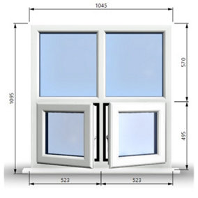 1045mm (W) x 1095mm (H) PVCu StormProof Casement Window - 2 Bottom Opening Windows - Toughened Safety Glass - White