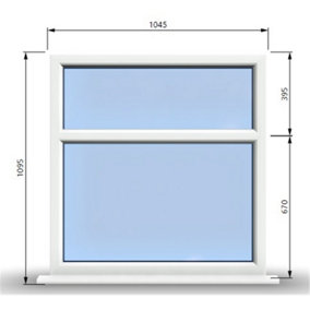 1045mm (W) x 1095mm (H) PVCu StormProof Casement Window - 2 Horizontal Panes Non Opening Windows -  White Internal & External