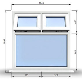 1045mm (W) x 1095mm (H) PVCu StormProof Casement Window - 2 Top Opening Windows -  Toughened Safety Glass - White