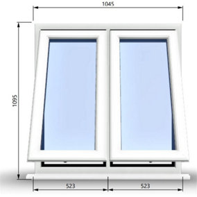 1045mm (W) x 1095mm (H) PVCu StormProof Casement Window - 2 Vertical Bottom Opening Windows -  White Internal & External