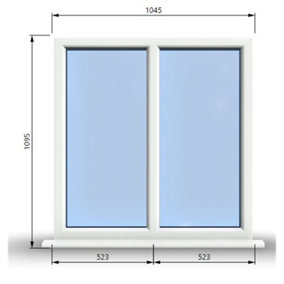 1045mm (W) x 1095mm (H) PVCu StormProof Casement Window - 2 Vertical Panes Non Opening Windows -  White Internal & External