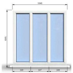 1045mm (W) x 1095mm (H) PVCu StormProof Casement Window - 3 Panes Non Opening Window -  White Internal & External