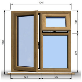 1045mm (W) x 1095mm (H) Wooden Stormproof Window - 1 Opening Window (LEFT) - Top Opening Window (RIGHT) - Toughened Safety Glass