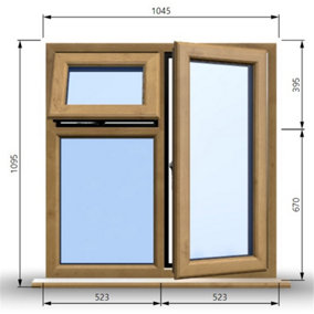 1045mm (W) x 1095mm (H) Wooden Stormproof Window - 1 Opening Window (RIGHT) - Top Opening Window (LEFT) - Toughened Safety Gla