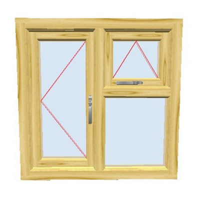 1045mm (W) x 1095mm (H) Wooden Stormproof Window - 1 Opening Window (RIGHT) - Top Opening Window (LEFT) - Toughened Safety Gla