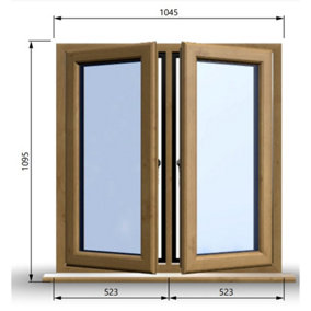 1045mm (W) x 1095mm (H) Wooden Stormproof Window - 2 Opening Windows (Left & Right) - Toughened Safety Glass