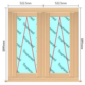 1045mm (W) x 1095mm (H) Wooden Stormproof Window - 2 Opening Windows (Opening from Bottom) - Toughened Safety Glass