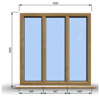 1045mm (W) x 1095mm (H) Wooden Stormproof Window - 3 Pane Non-Opening Windows - Toughened Safety Glass