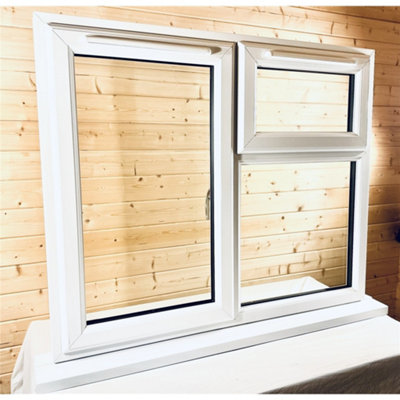 1045mm (W) x 1145mm (H) PVC u StormProof  Window - 1 Opening Window (LEFT) - Top Opening Window (RIGHT) - White