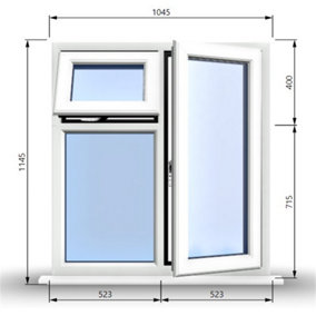 1045mm (W) x 1145mm (H) PVCu StormProof  - 1 Opening Window (RIGHT) - Top Opening Window (LEFT) - Toughened Safety Glass - White