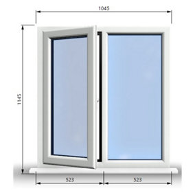 1045mm (W) x 1145mm (H) PVCu StormProof Casement Window - 1 LEFT Opening Window -  Toughened Safety Glass - White