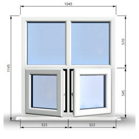 1045mm (W) x 1145mm (H) PVCu StormProof Casement Window - 2 Bottom Opening Windows - Toughened Safety Glass - White