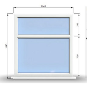 1045mm (W) x 1145mm (H) PVCu StormProof Casement Window - 2 Horizontal Panes Non Opening Windows -  White Internal & External