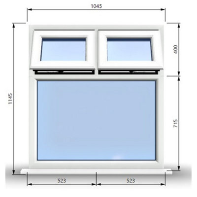 1045mm (W) x 1145mm (H) PVCu StormProof Casement Window - 2 Top Opening Windows -  Toughened Safety Glass - White