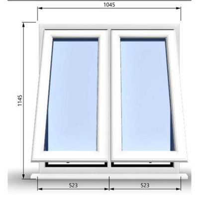 1045mm (W) x 1145mm (H) PVCu StormProof Casement Window - 2 Vertical Bottom Opening Windows -  White Internal & External