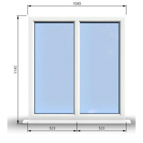 1045mm (W) x 1145mm (H) PVCu StormProof Casement Window - 2 Vertical Panes Non Opening Windows -  White Internal & External