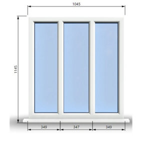 1045mm (W) x 1145mm (H) PVCu StormProof Casement Window - 3 Panes Non Opening Window -  White Internal & External