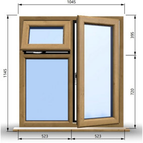 1045mm (W) x 1145mm (H) Wooden Stormproof Window - 1 Opening Window (RIGHT) - Top Opening Window (LEFT) - Toughened Safety Gla