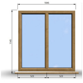 1045mm (W) x 1145mm (H) Wooden Stormproof Window - 2 Non-Opening Windows - Toughened Safety Glass