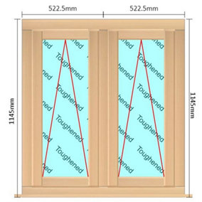 1045mm (W) x 1145mm (H) Wooden Stormproof Window - 2 Opening Windows (Opening from Bottom) - Toughened Safety Glass