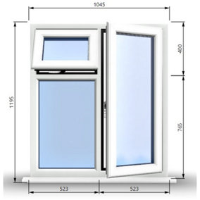 1045mm (W) x 1195mm (H) PVCu StormProof  - 1 Opening Window (RIGHT) - Top Opening Window (LEFT) - Toughened Safety Glass - White