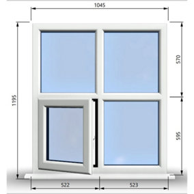 1045mm (W) x 1195mm (H) PVCu StormProof Casement Window - 1 Bottom Opening (Left) -  White Internal & External