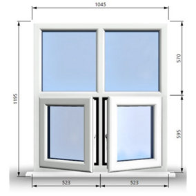 1045mm (W) x 1195mm (H) PVCu StormProof Casement Window - 2 Bottom Opening Windows - Toughened Safety Glass - White