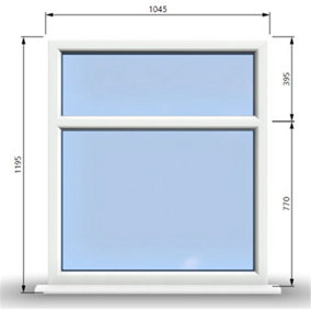 1045mm (W) x 1195mm (H) PVCu StormProof Casement Window - 2 Horizontal Panes Non Opening Windows -  White Internal & External