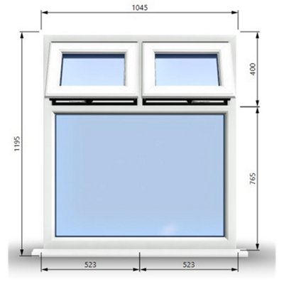 1045mm (W) x 1195mm (H) PVCu StormProof Casement Window - 2 Top Opening Windows -  Toughened Safety Glass - White