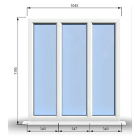 1045mm (W) x 1195mm (H) PVCu StormProof Casement Window - 3 Panes Non Opening Window -  White Internal & External