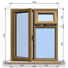 1045mm (W) x 1195mm (H) Wooden Stormproof Window - 1 Opening Window (LEFT) - Top Opening Window (RIGHT) - Toughened Safety Glass