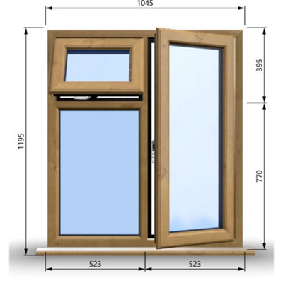 1045mm (W) x 1195mm (H) Wooden Stormproof Window - 1 Opening Window (RIGHT) - Top Opening Window (LEFT) - Toughened Safety Gla